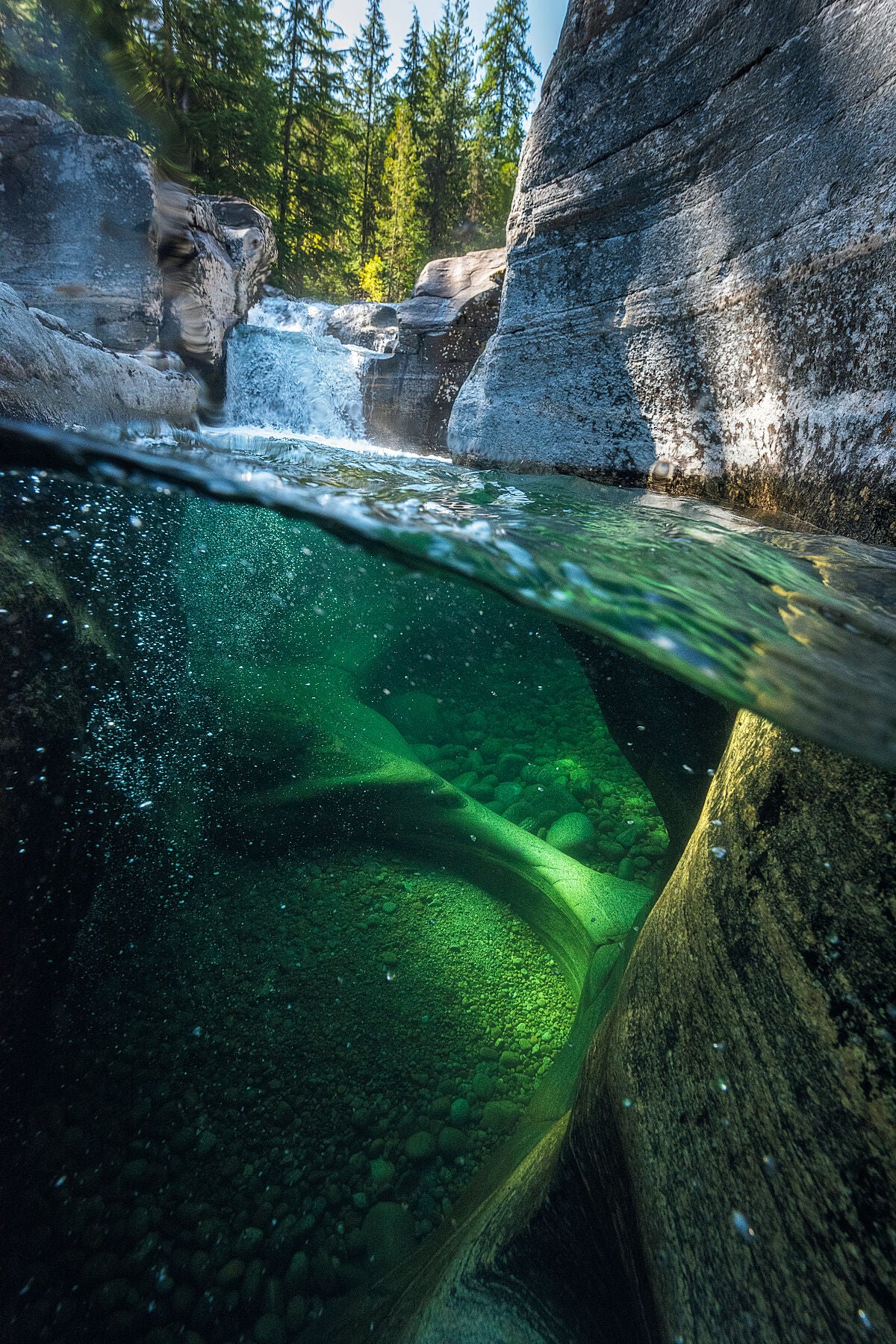 An underwater view of Norns Creek near Castlegar, British Columbia, captured by West Kootenay Photographer Ashley Voykin.