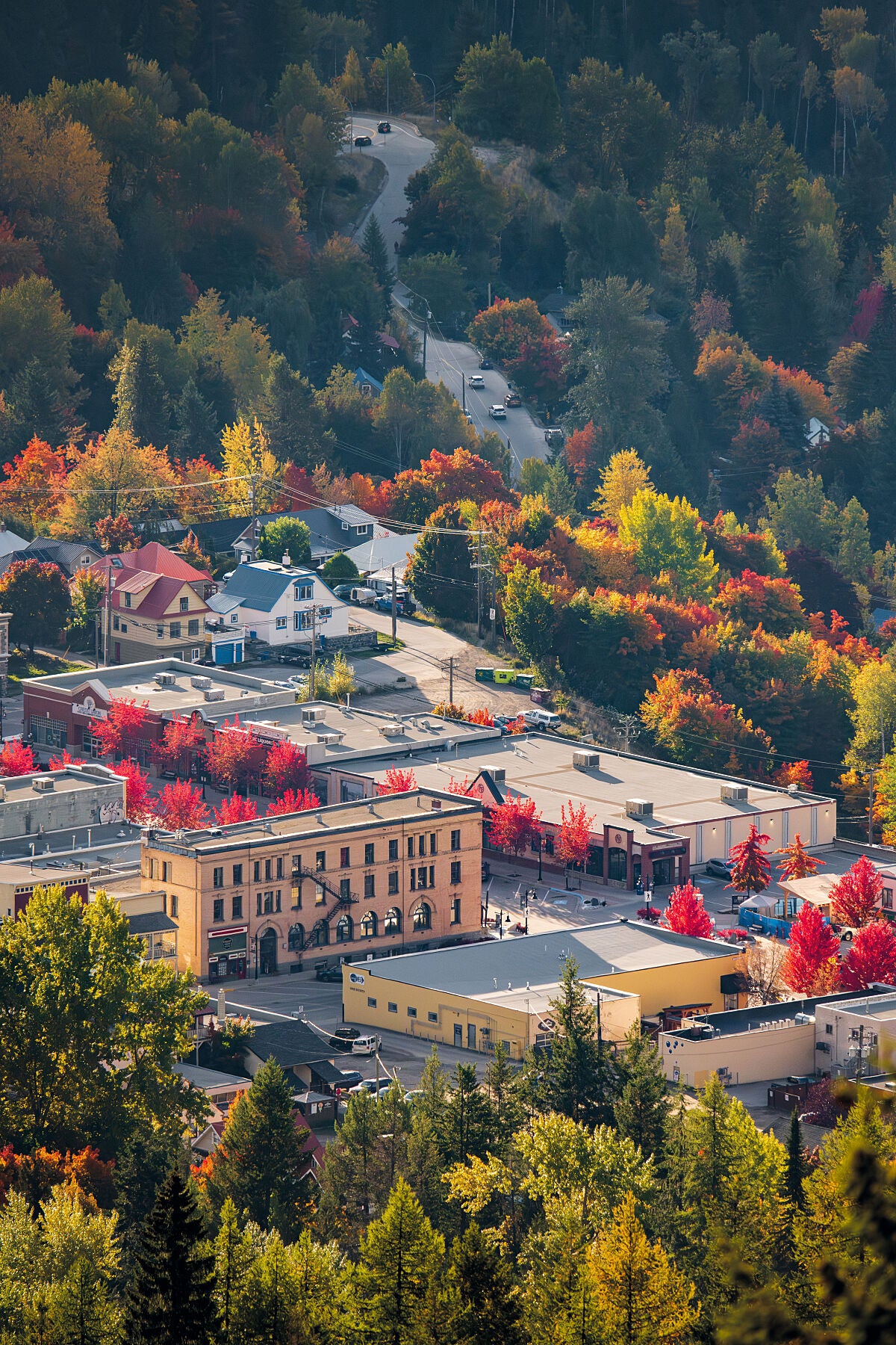Fall colours of Rossland British Columbia's downtown, fine art landscape photography by Ashley Voykin