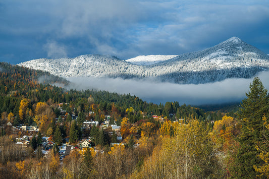 Winter and Fall colliding in Rossland, British Columbia, fine art landscape print of the West Kootenay region by Ashley Voykin