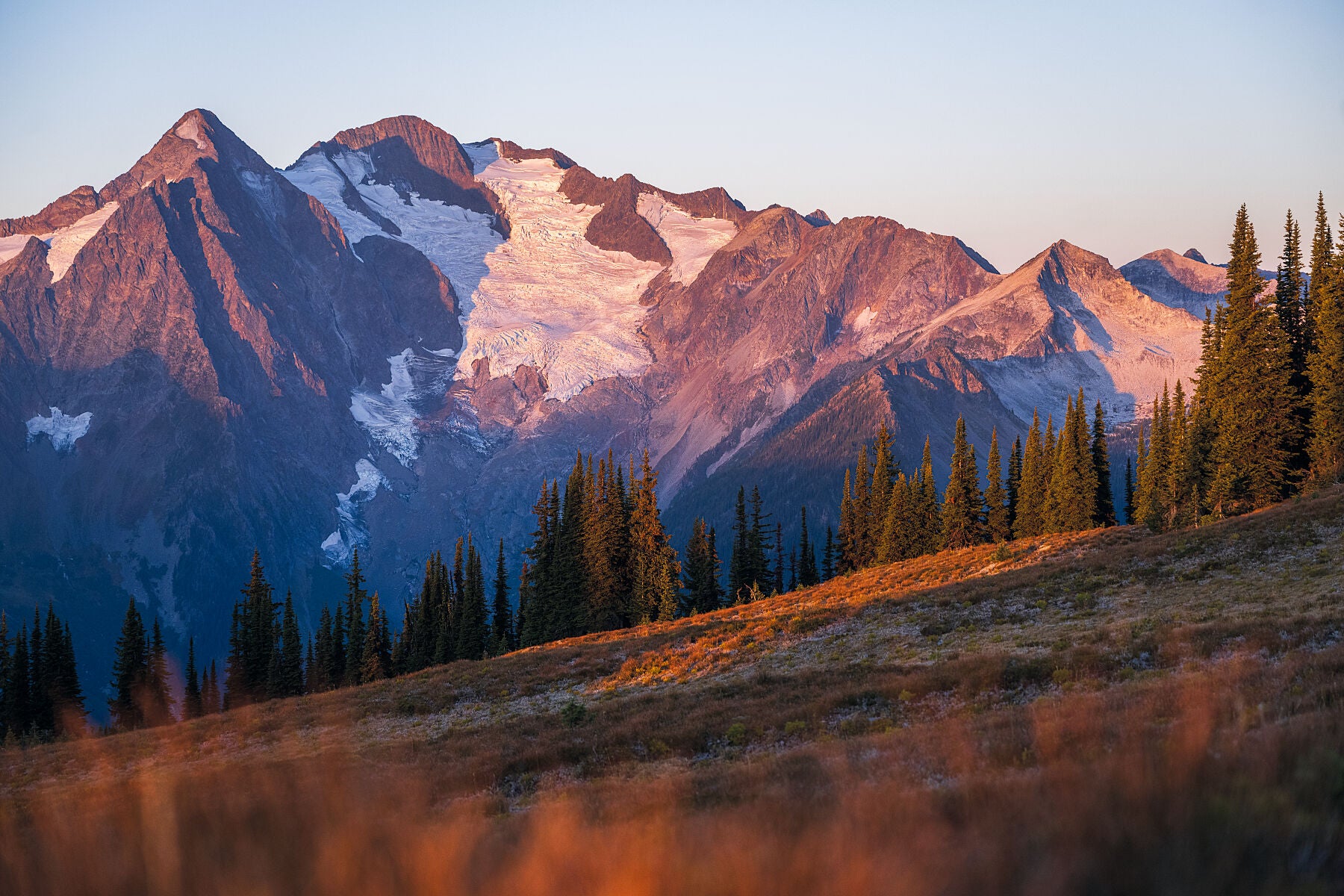 Sunrise over Mt Cooper and the Spokane Glacier in British Columbia's Goat Range, fine art mountain photography by Ashley Voykin