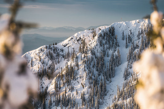 Sunrise light on Mount Roberts near RED Mountain Resort in the West Kootenay Region of British Columbia, fine art print by Ashley Voykin