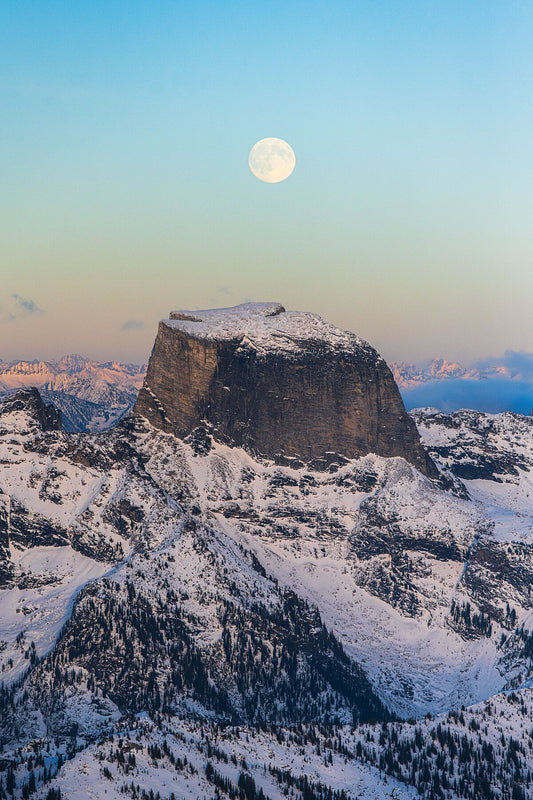 Full moon rising behind Gimli peak in the Valhalla Range of British Columbia, limited edition fine art print by Ashley Voykin