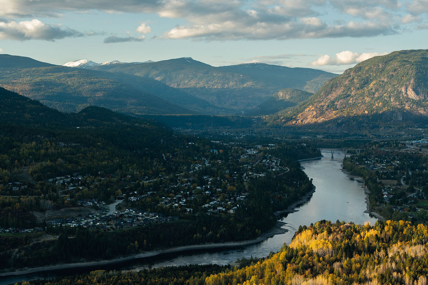 Fall landscape view of Castlegar and the Columbia River, captured by Kootenay Photographer Ashley Voykin.