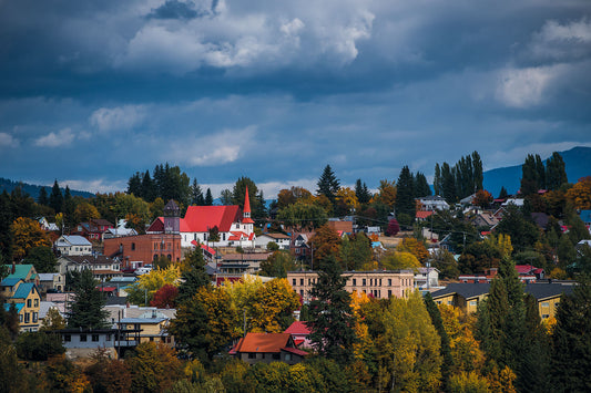 A scenic view of downtown Rossland, British Columbia, Kootenay fine art photography by Ashley Voykin