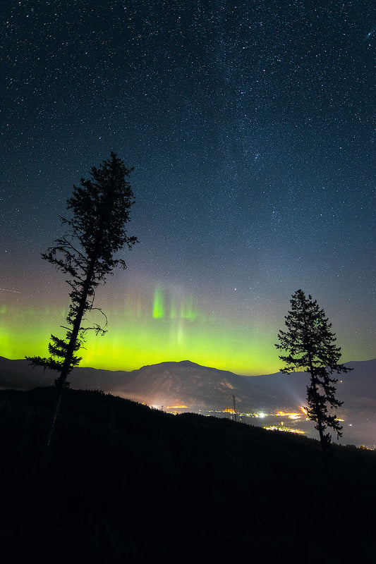 Northern Lights above Castlegar British Columbia, Night photography by Ashley Voykin.