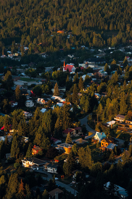 Sunrise view of Rossland British Columbia, West Kootenay fine art photography by Ashley Voykin