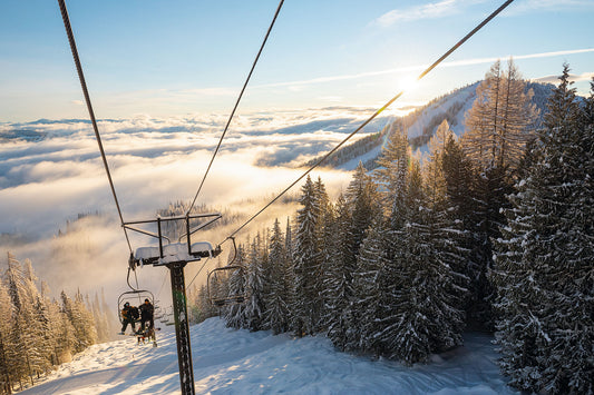 Early morning Kootenay Sea at RED Mountain Resort and beyond the Motherlode Chairlift, captured by photographer Ashley Voykin in the West Kootenays
