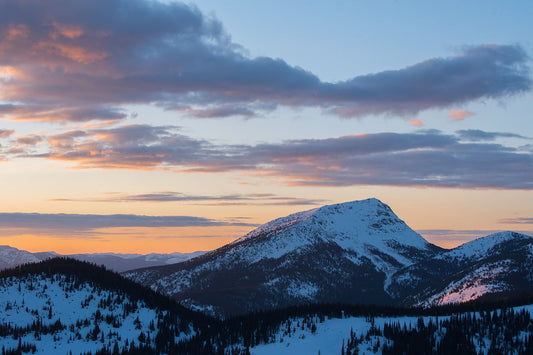 Sunset light on Old Glory, the highest peak in the Rossland Range of British Columbia, captured by photographer Ashley Voykin in the West Kootenays
