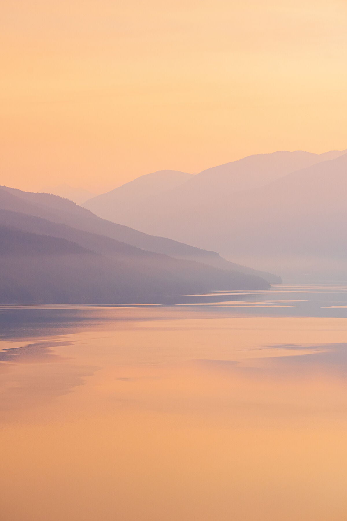Sunrise on Slocan Lake, minimalist fine art landscape photography based in the Kootenay Region by photographer Ashley Voykin.