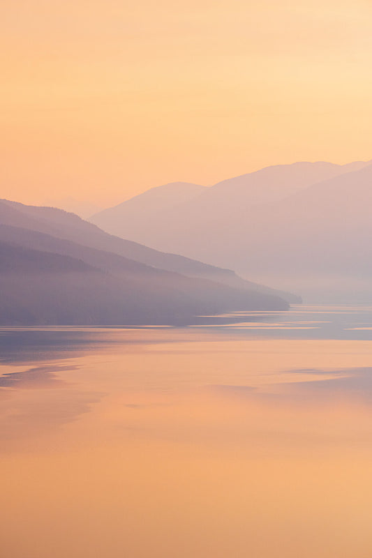 Sunrise on Slocan Lake, minimalist fine art landscape photography based in the Kootenay Region by photographer Ashley Voykin.