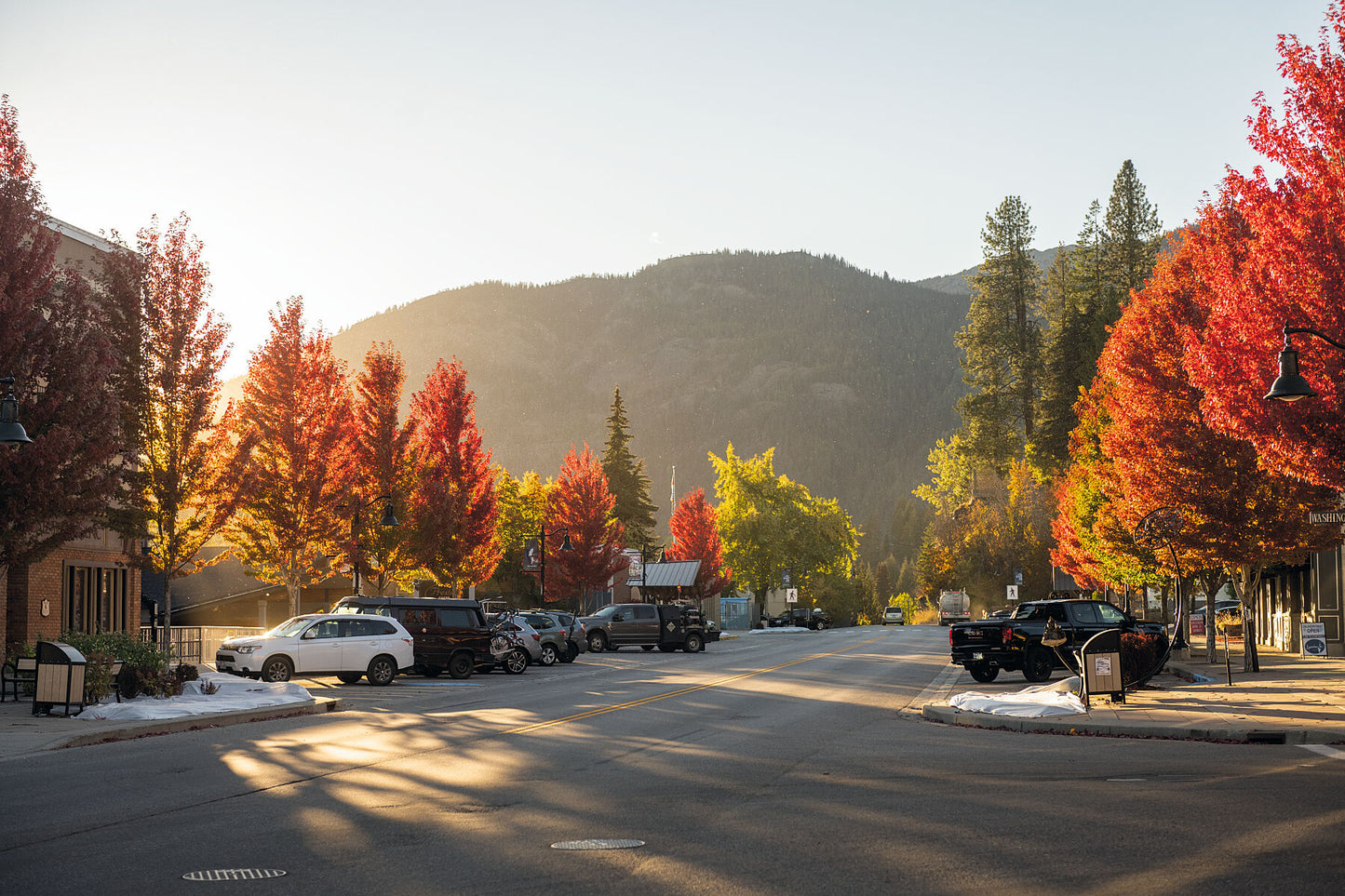 Vibrant autumn colours in downtown Rossland, in the Columbia Basin of British Columbia, Kootenay fine art photography by Ashley Voykin