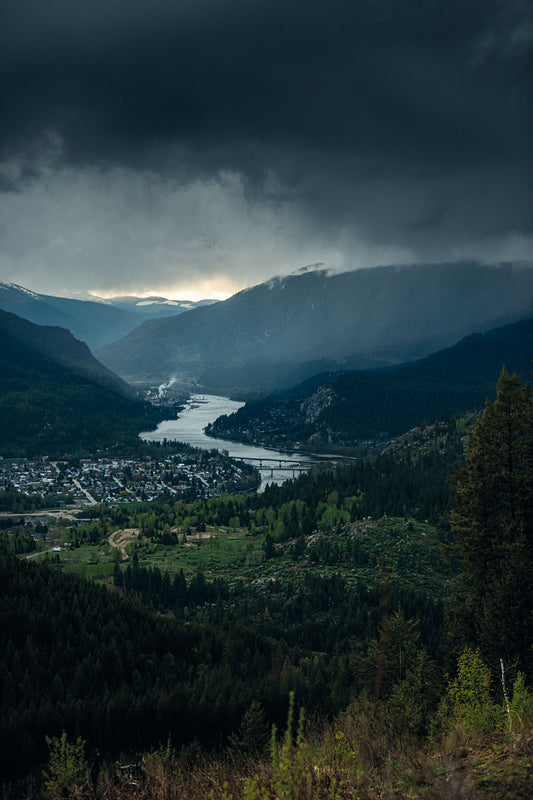A rainy day over Castlegar, British Columbia, landscape photography by Ashley Voykin.